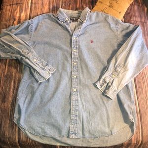 Vtg 90’s Ralph Lauren Denim Polo Dress Shirt size Xl